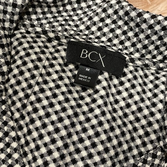 NWT BCX Black & White Stretch Ruched Sleeveless Polo Blouse Top Gingham Medium - Picture 6 of 8